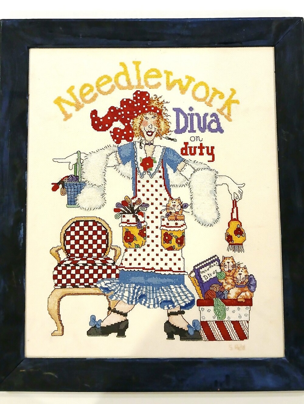 Franed Needlework Diva Embroidered Cross-stitch Wall Art - Colorful Sewing Motif